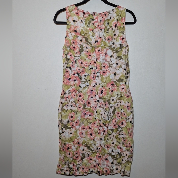 J Jill 100% Linen Watercolor Floral Dress w/ Button Hem, Pockets Women's Size S - Picture 2 of 6